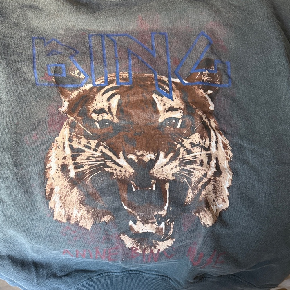 Anine Bing Blue Gray Tiger Graphic Sweater